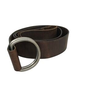 Wide Brown Leather Belt Silver Double O-Ring Buckle Womens XXL Staple